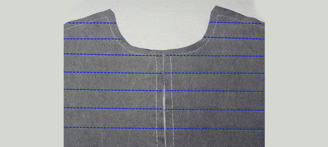 Here is an example of quilted front pieces shown with enhanced blue lines.