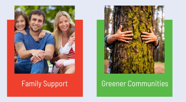 Family Support and Greener Communities Values banners